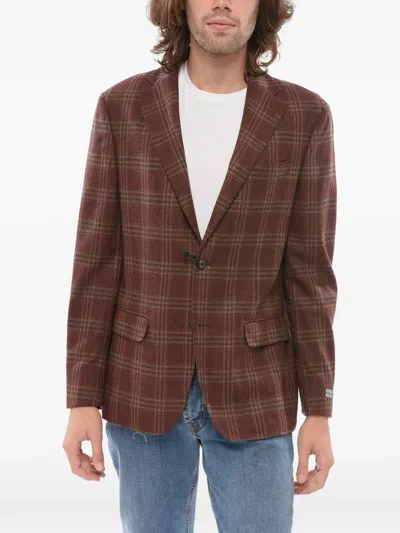 Corneliani Checked-pattern Single-breasted Blazer In Brown