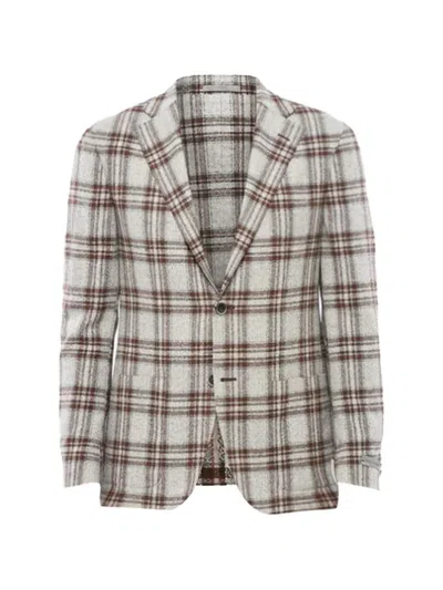 Corneliani Checked-pattern Single-breasted Blazer In Brown