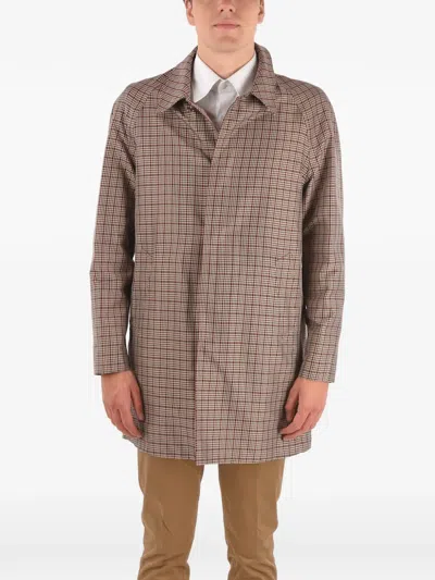 Corneliani Checked-pattern Single-breasted Coat In Brown