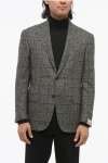 Corneliani Checkered Motif Single Breasted Wool Blazer With Flap Pocket