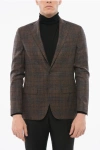 Corneliani Checkered Motif Wool Blend Single Breasted Blazer With Jette In Brown