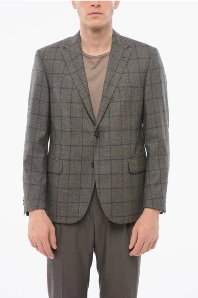 Corneliani Checkered Motif Wool Single Breasted With Flap Pockets In Gray