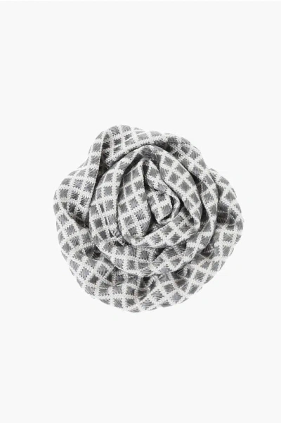 Corneliani Checkered Silk Lapel Brooch