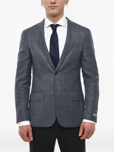 Corneliani Check-pattern Blazer In Blue