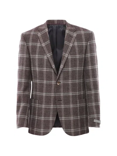 Corneliani Check-pattern Single-breasted Blazer In Brown