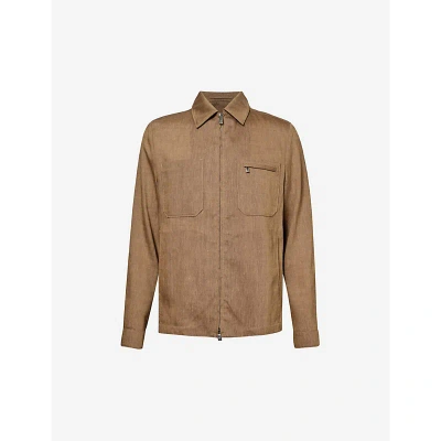 Corneliani Mens Brown Chest-pocket Long-sleeved Cotton Overshirt