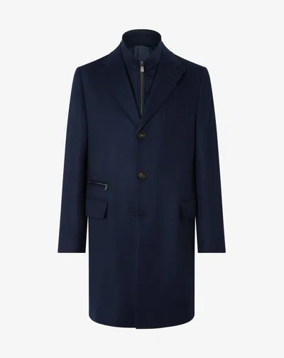 Corneliani China Blue Cashmere Coat With Detachable Vest