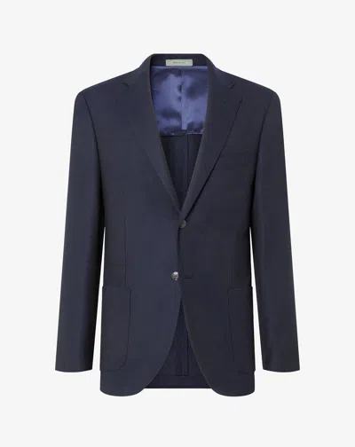 Corneliani China Blue Single-breasted Pure Wool Hopsack Jacket