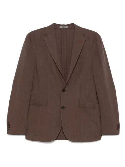 Corneliani Chocolate Brown Virgin Wool Linen Blended Single Breasted Blazer
