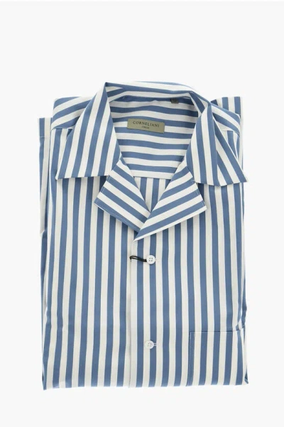 Corneliani Circle Awning-striped Short-sleeve Shirt With Chest Pocket In Animal Print