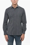 Corneliani Circle Checked Cotton Blend Shirt With Spread Collar In Gray