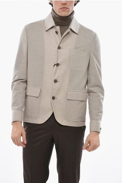 Corneliani Circle Cotton Knit Sportswear Overshirt With Flap Pockets In Nude