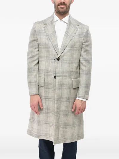 Corneliani Circle District Check Coat In Silver