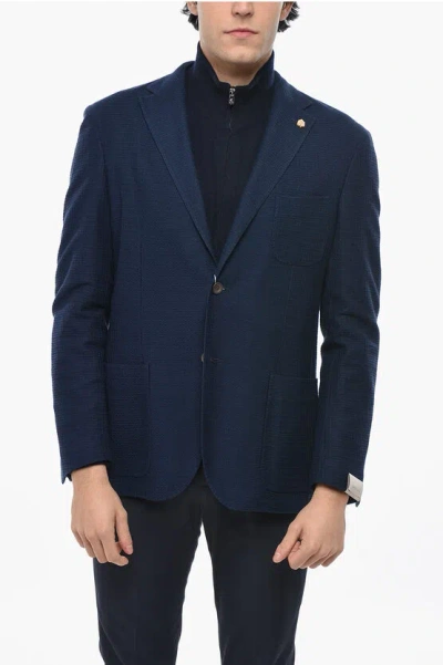 Corneliani Circle Unlined Cotton Knit Single Breasted Blazer In Blue
