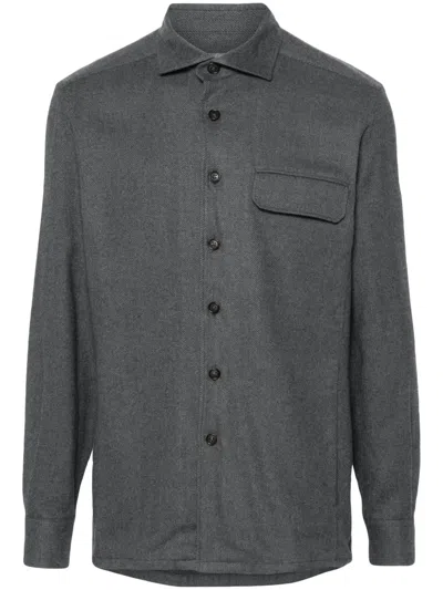 Corneliani Spread-collar Cotton Shirt In Grey
