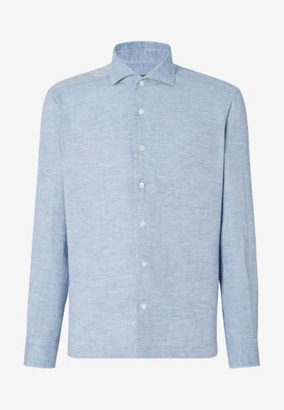 Corneliani Classic Linen Shirt In Blue