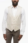 Corneliani Code 4 Buttons Silk Blend Vest With Jetted Pockets In Neutral