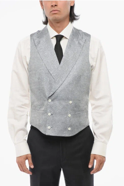 Corneliani Code Double Breasted Patterned Silk Blend Vest With Peak Lap