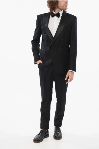 Corneliani Code Glittery Double-breasted Suit With Satin Lapel