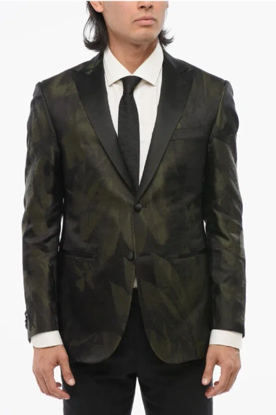 Corneliani Code Printed Silk Single Breasted Blazer With Peak Lapel