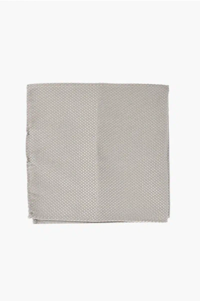 Corneliani Code Pure Silk Pocket Square With Jacquard Motif In Gray