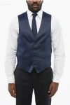 Corneliani Code Satin Vest With Slit Pockets In Blue