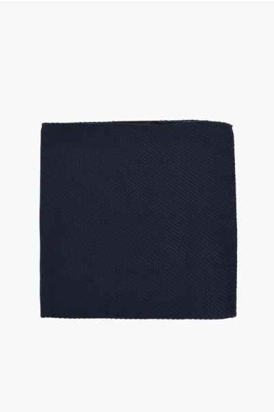Corneliani Code Solid Color Pure Silk Pocket Square In Blue