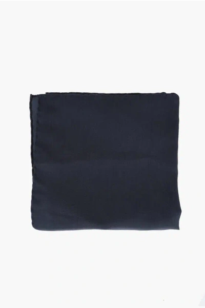 Corneliani Code Solid Color Silk Pocket Square In Blue