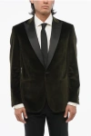Corneliani Code Velvet Single-breasted Blazer With Peak Satin Lapel In Green