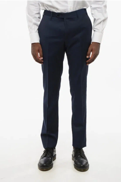 Corneliani Code Virgin Wool 4-pocket Trousers With Hidden Closure In Blue