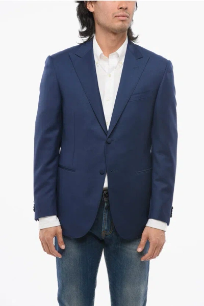 Corneliani Code Virgin Wool Blazer With Peack Lapel In Blue