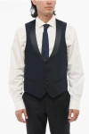 Corneliani Code Virgin Wool Vest With Satin Detail In Blue