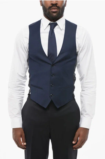 Corneliani Code Wool 4 Buttons Vest In Blue