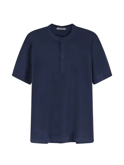 Corneliani Collarless Polo Shirt In Blue