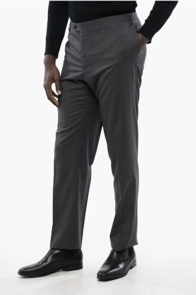 Corneliani Concealed Closure Academy Virgin Wool Pants In Gray