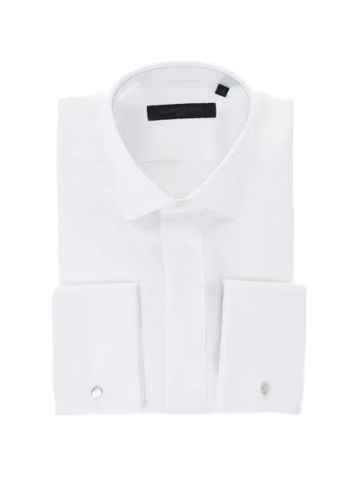 Corneliani 히든 플래킷 포플린 셔츠 In White