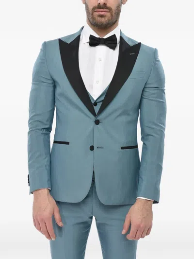 Corneliani Contrast-trim Single-breasted Suit In Blue
