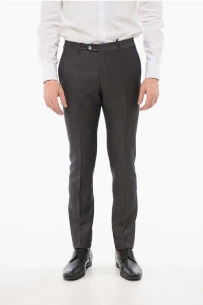 Corneliani Cool Wool Pants With Striped Motif In Black