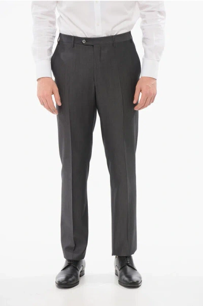 Corneliani Cool Wool Pants With Striped Motif In Black