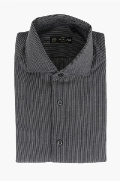 Corneliani Cool Wool Shirt With Micro Awning Patterned In Transparent