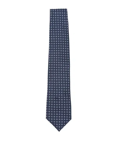 Corneliani Silk Tie With Rectangular Geometric Pattern In Blue