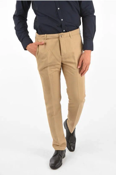 Corneliani Cotton And Linen Pants In Brown