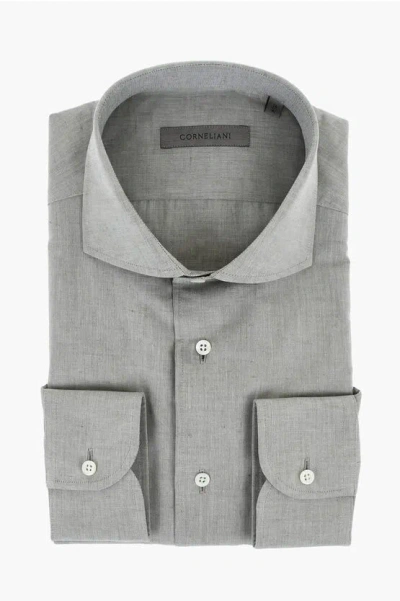 Corneliani Cotton And Linen Shirt With Spread Collar In Gray