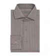Corneliani Cotton-blend Herringbone Shirt In Brown