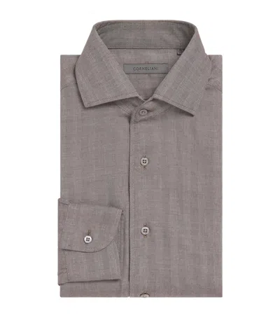 Corneliani Cotton-blend Herringbone Shirt In Brown