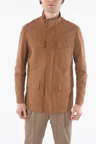 Corneliani Cotton Blend Walt Utility Jacket With Hidden Closure In Brown