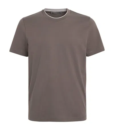 Corneliani Cotton Double-neckline T-shirt In Brown