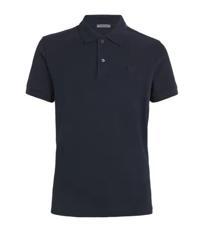 Corneliani Cotton Embroidered Polo Shirt In Blue