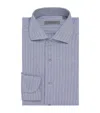 Corneliani Cotton Herringbone Shirt In Blue