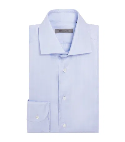 Corneliani Cotton Herringbone Shirt In Blue